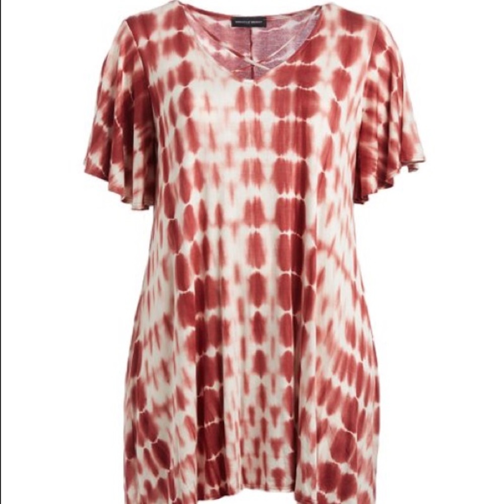 Marsala Tie-Dye Flutter-Sleeve Shift Dress 1X